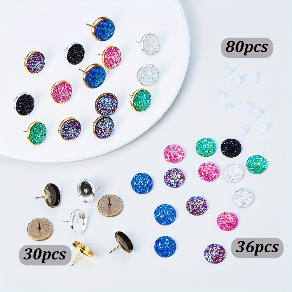 Blank Stud Earring Bezel for Jewelry Making,200Pcs Stud Earring Kit Includes 100pcs Cup Post Earrings and 100pcs Rubber Earring Back for DIY Jewelry