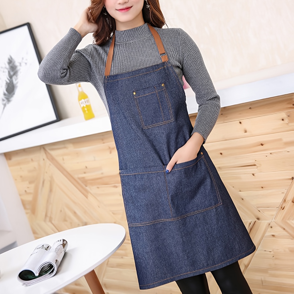 Fashion Men Women Solid Cooking Kitchen Restaurant Bib Apron Dress with  Pocket