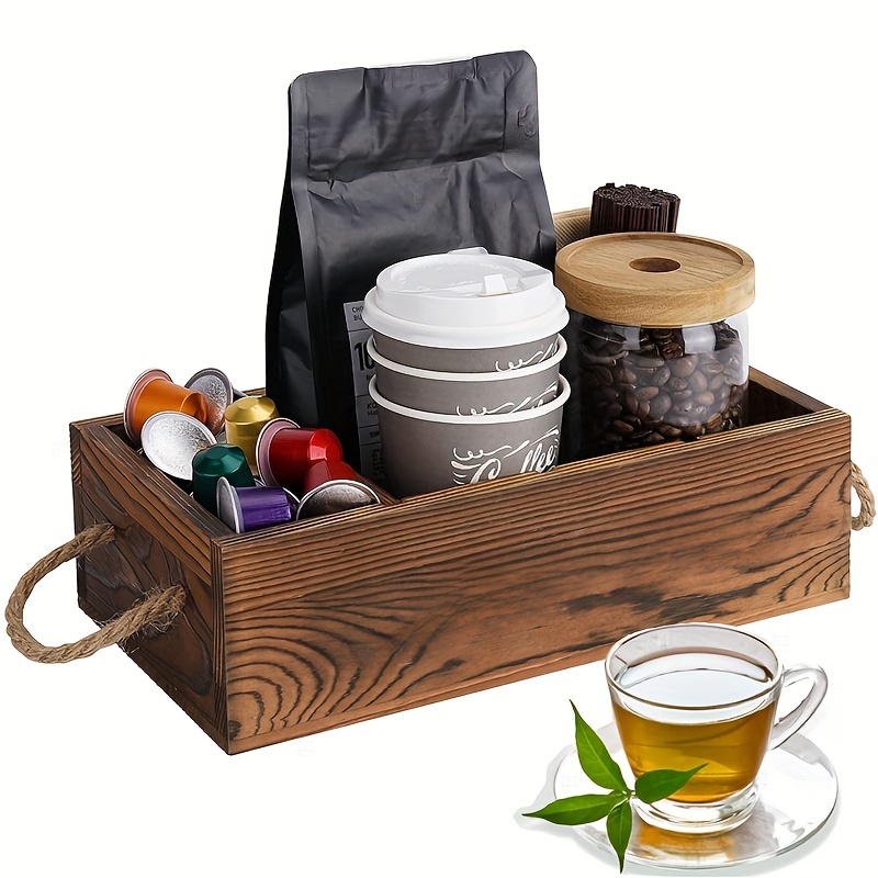 Soporte para bolsitas de té, cesta organizadora de té de madera, caja de  almacenamiento, organizador de paquetes de té, organizador de paquetes de  té