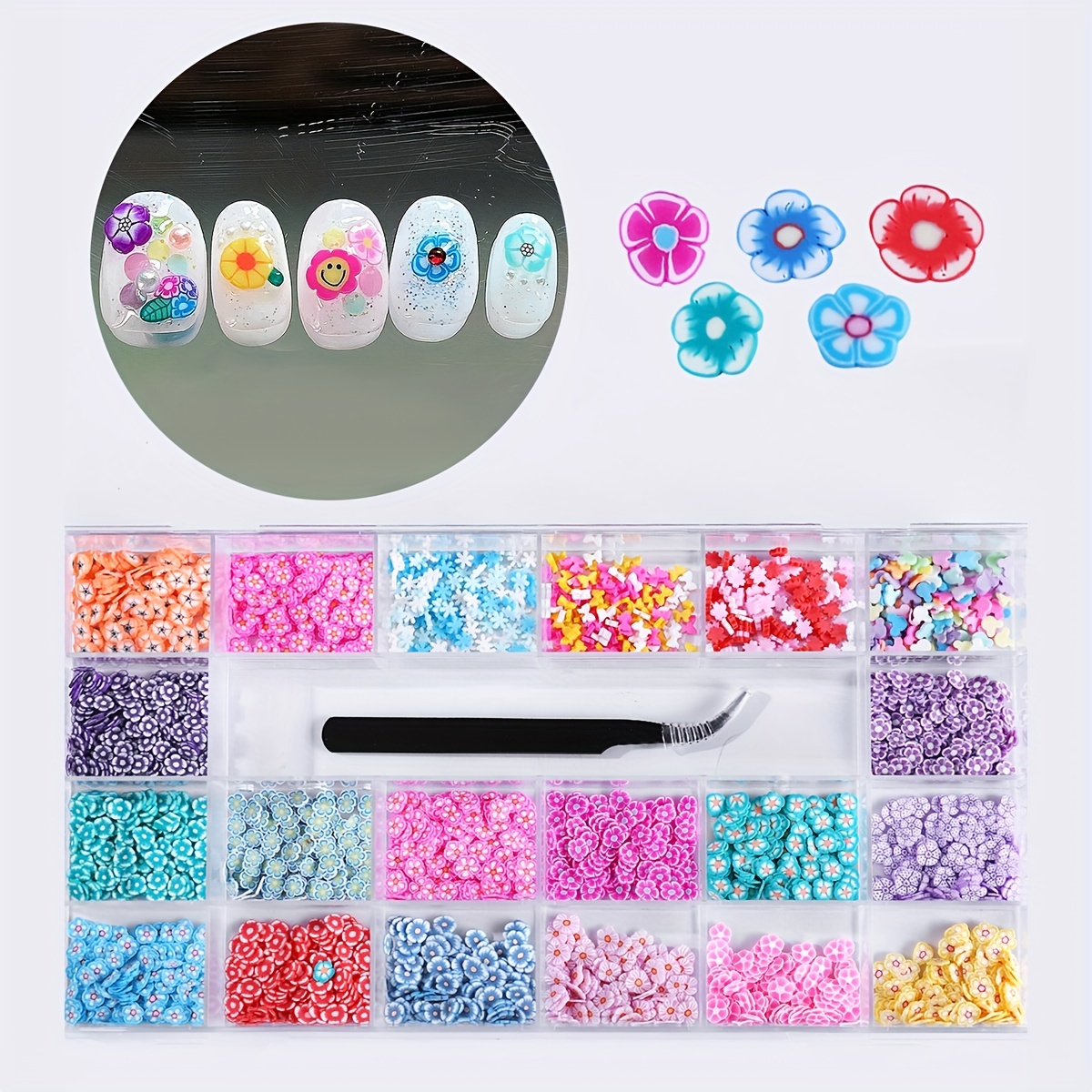 21 Grids 3D Resin Flower Fruit Nail Charms