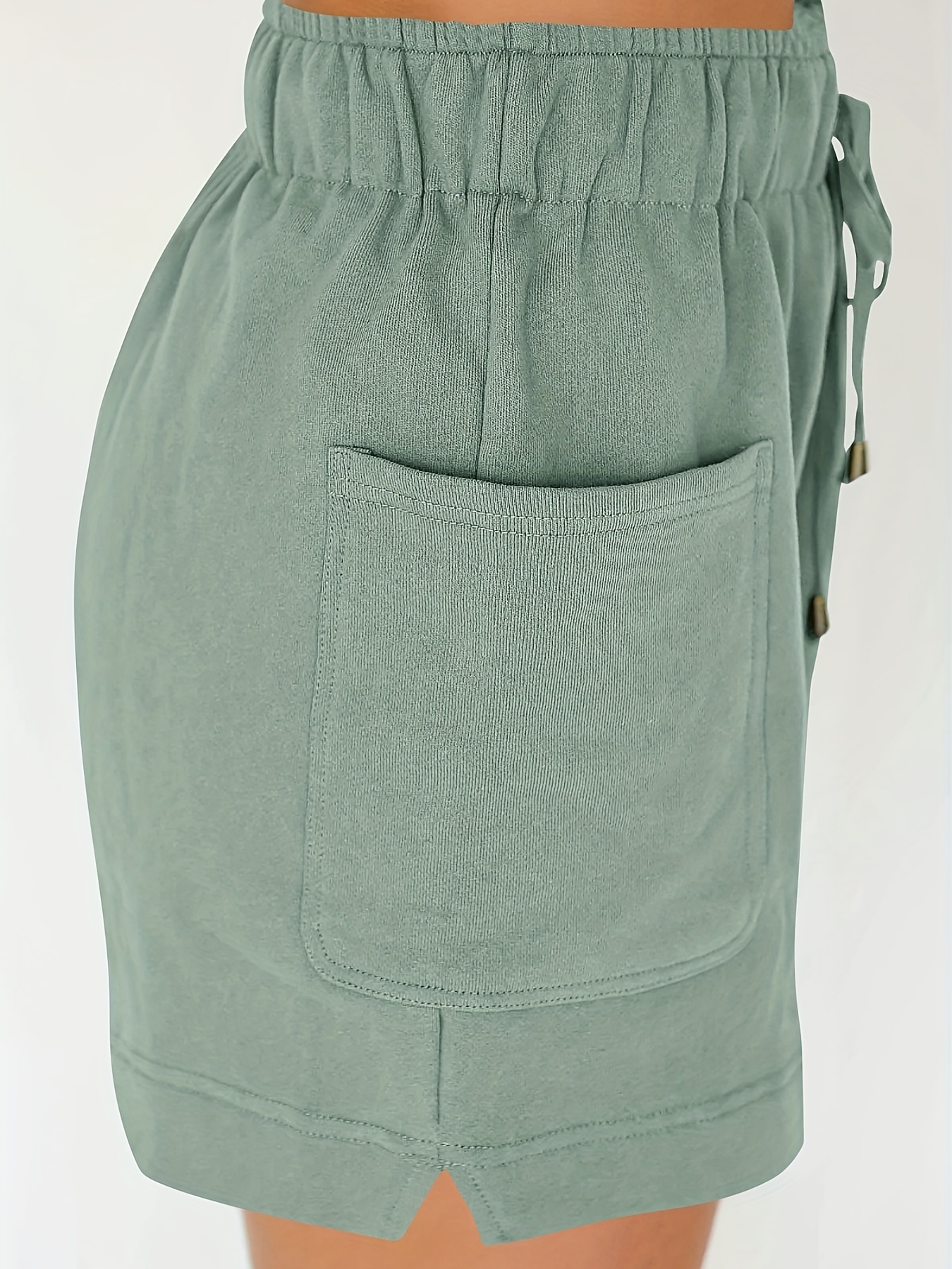 Elastic Waist Drawstring Shorts, Casual Solid Summer Shorts With Pockets,  Women's Clothing