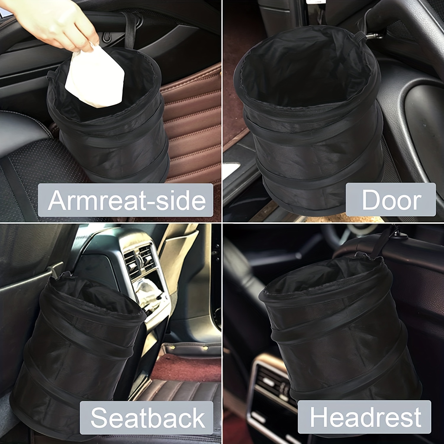 Portable Collapsible Car Bin Trash Can Pop-up Leak Proof Trash Bin Basket  Black
