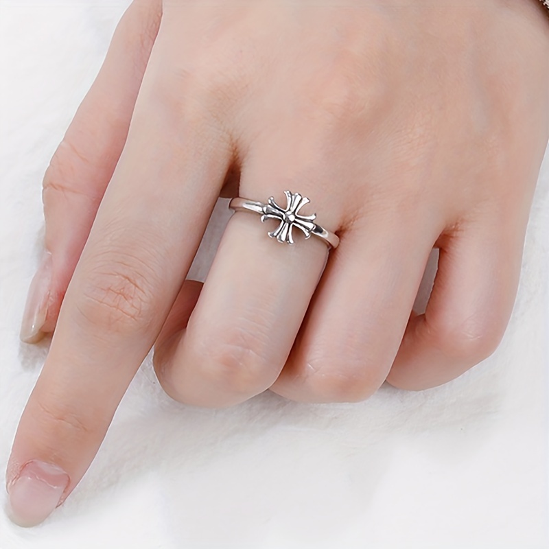 Men's Retro Cross Flower Adjustable Opening Ring