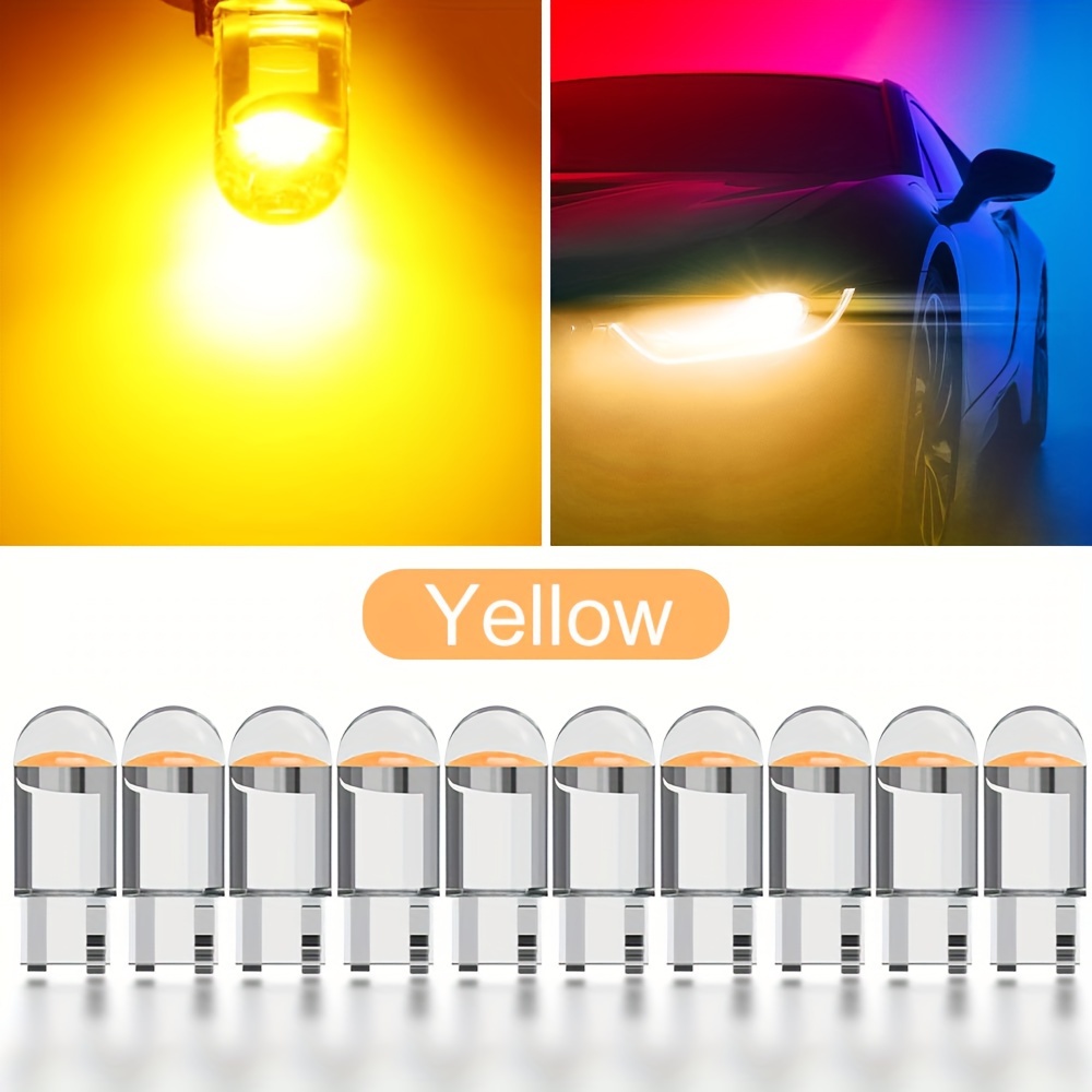 Acheter 10 pièces T10 LED W5W WY5W COB LED voiture Wedge Parking lumière  tourner côté ampoules Instrument lampe Auto plaque d'immatriculation blanc  rouge jaune bleu