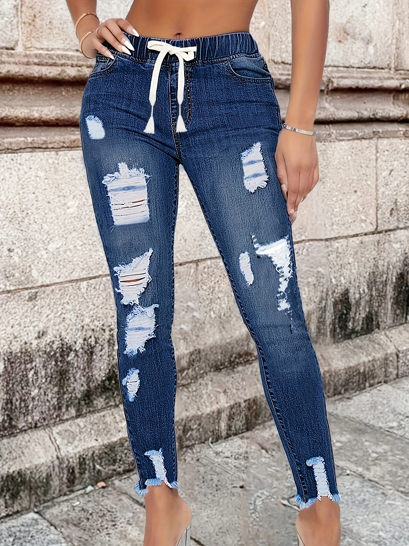 MYT Womens Side Elastic Waist Jeans in Dark Blue