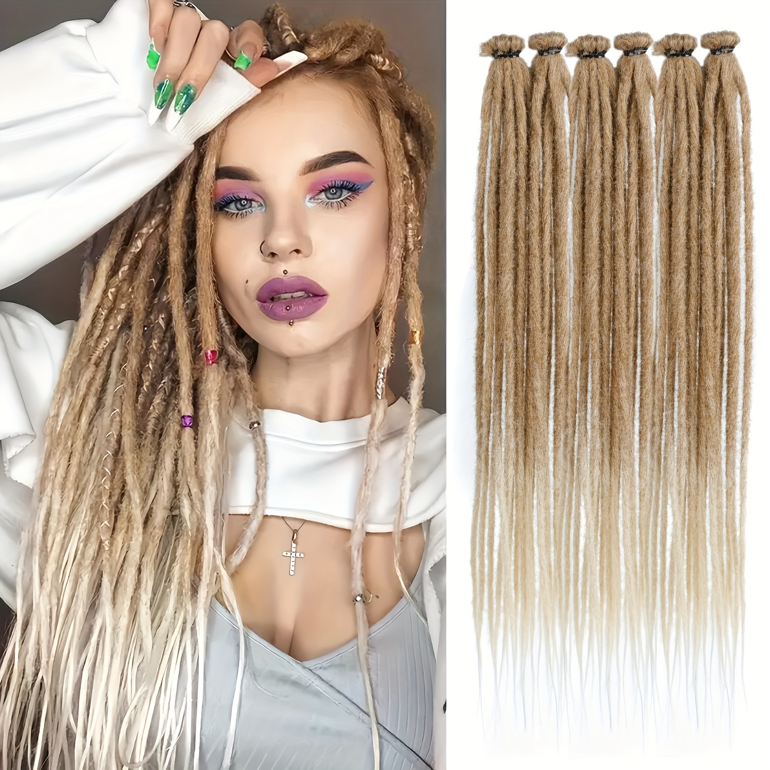 10 Strands 24 Inch/60.96cm Single Ended Dreadlocks Extensions 100% Handmade  0.6 Cm Width Hippie Reggae Locs Synthetic Extensions For Women/Man