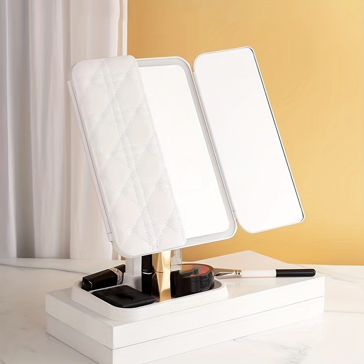 Tri-Fold Lighted Makeup Mirror With LED Light, Folding Tabletop Vanity  Mirror With Drawer, Beauty Mirror With Touch Screen For Makeup & Skincare,  Wome