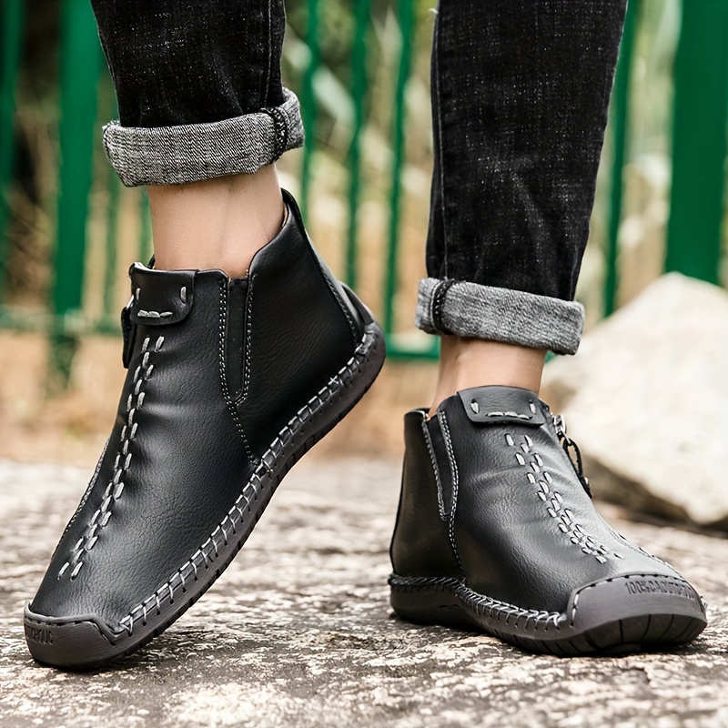 Mens Ankle Boots With Side Zipper Casual Stitch Detail Walking Shoes -  Men's Shoes - Temu