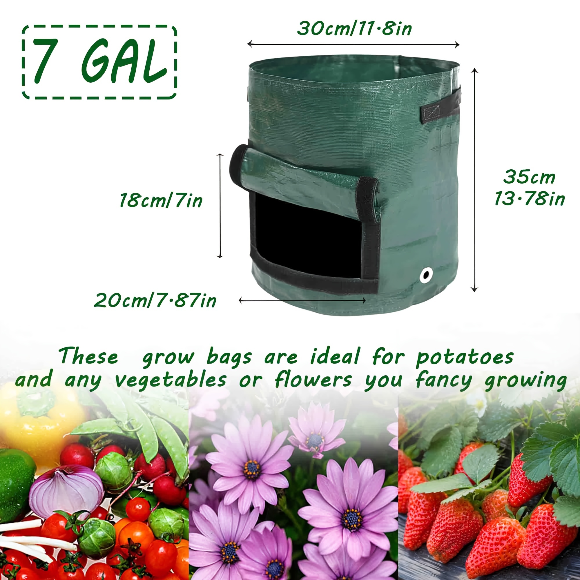 5-Pack 7 Gallon Potato Grow Bags, Fabric Pots with Handle and Roll-Up  Window, Bl