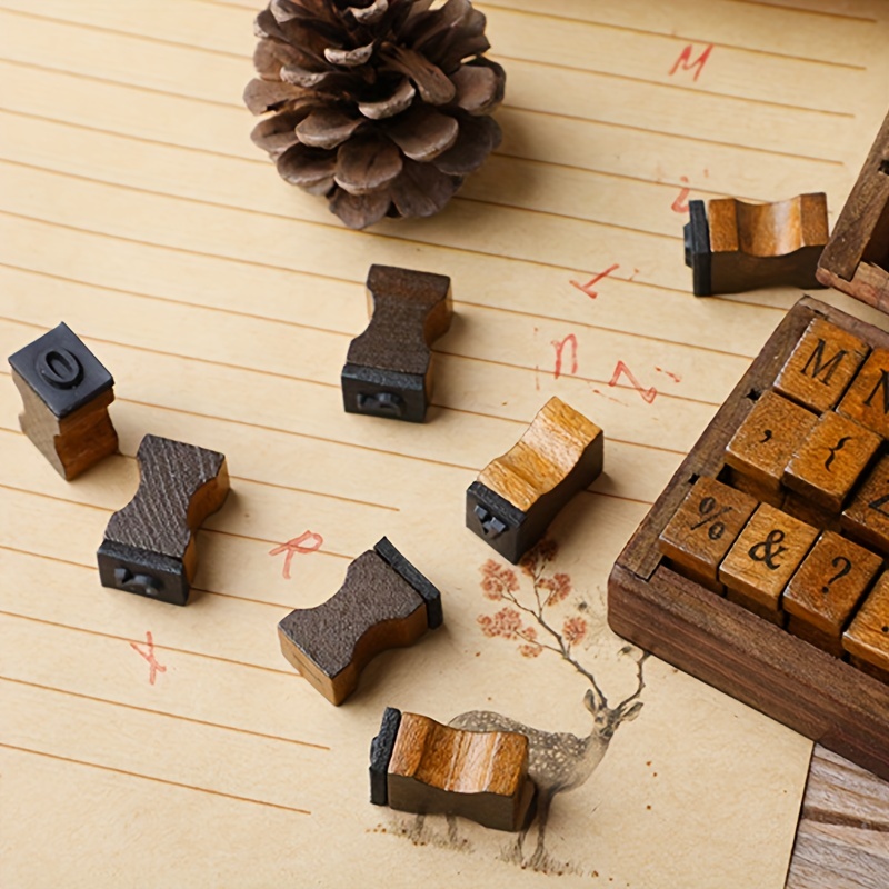Wooden Alphabet Letter Stamps, Rubber Symbol Stamp, with Box, Vintage Style  Seal Cursive