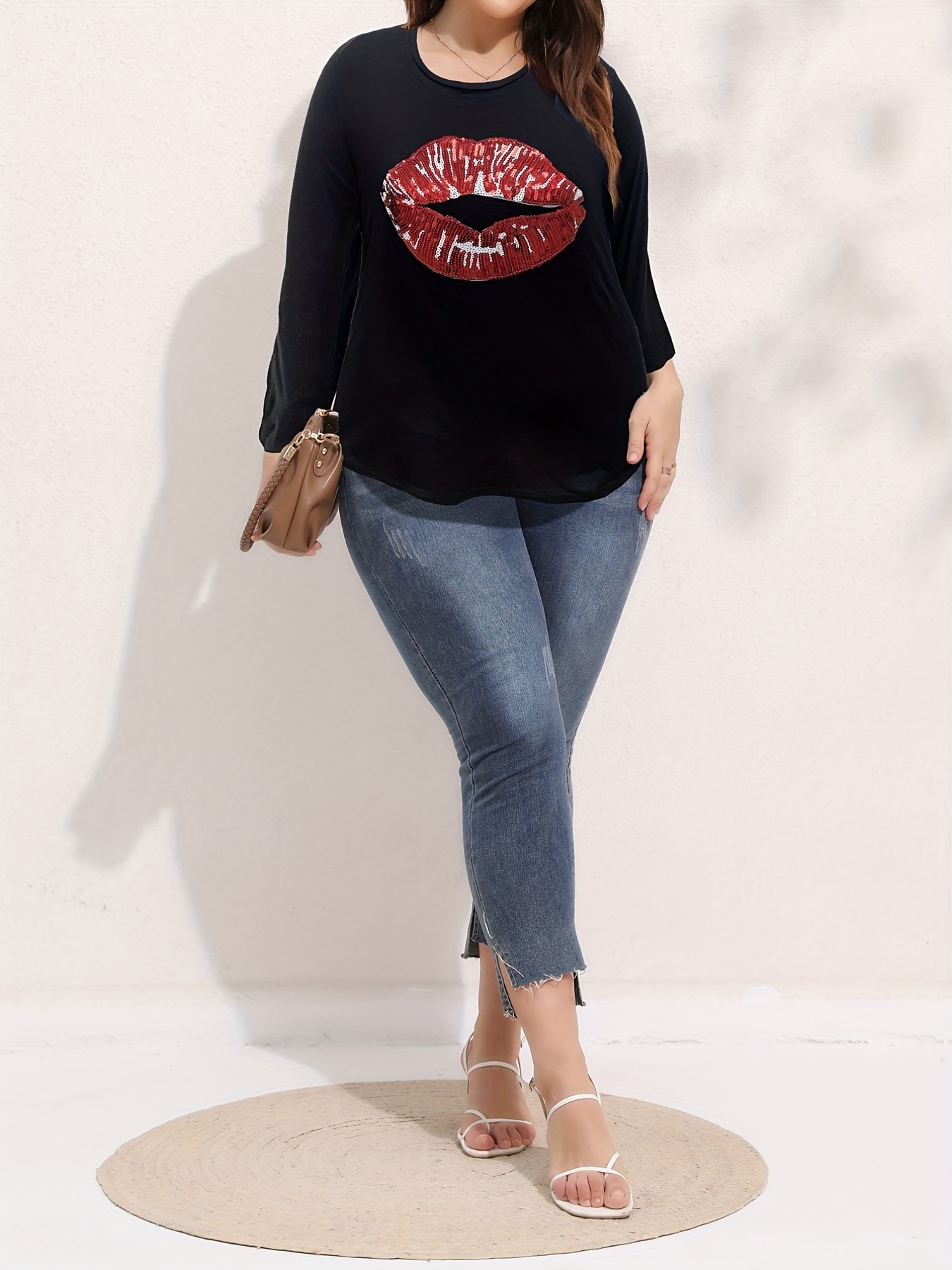 plus size sequin lip shirt