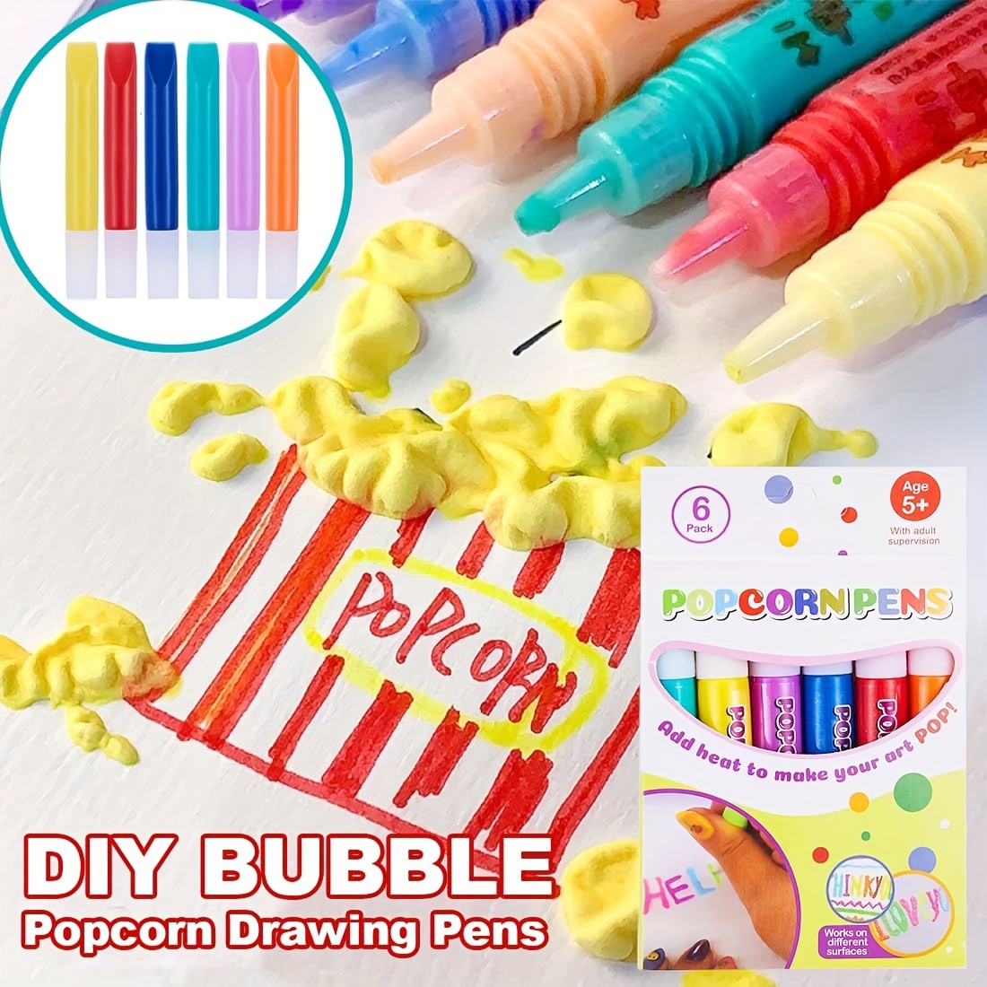 6Pcs 3D Art Puffy Pen Magic Popcorn Pens Puffy for Greeting Birthday Cards  Kids