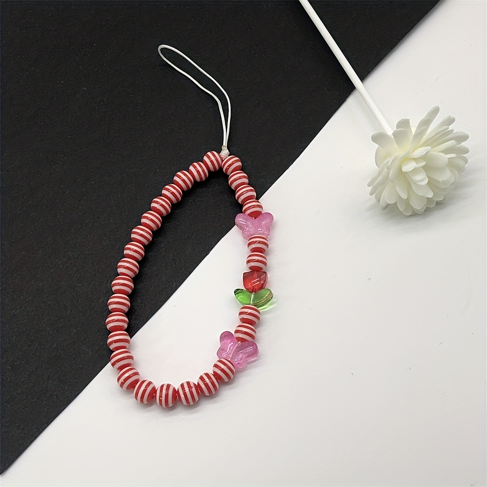 Mobile Phone Lanyard, Wrist Chain, Handmade Beaded Pendant, Flower