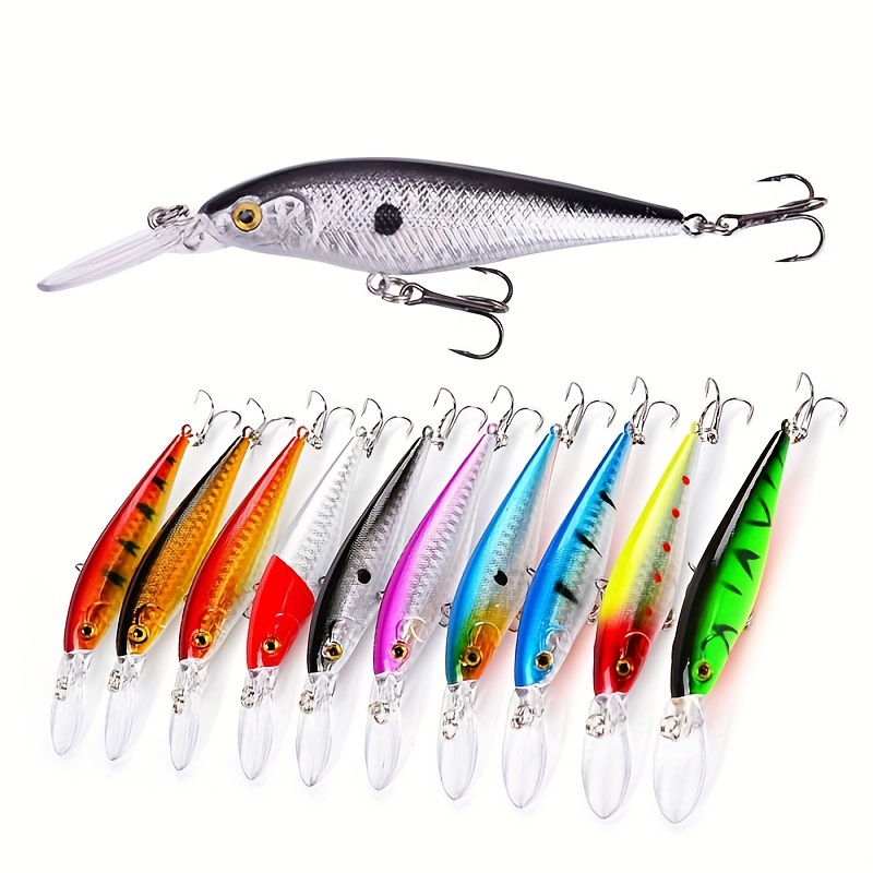 10pcs Topwater Sinking Bionic Minnow Fishing Lure, Artificial Plastic Hard  Bait With Treble Hook For Saltwater Freshwater