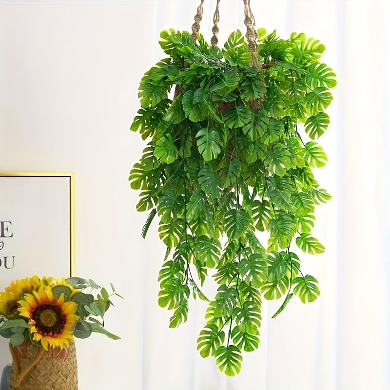 Vid colgante artificial, plantas de hiedra falsas, hojas verdes, follaje,  planta de vid de ratán sintético verde para interiores y exteriores, hogar
