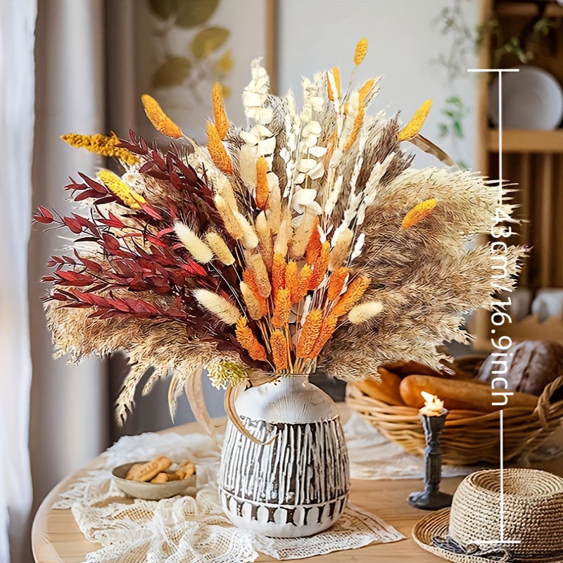 Dried Flower Bouquet Gift With Unique Wood Vase, Tablescape