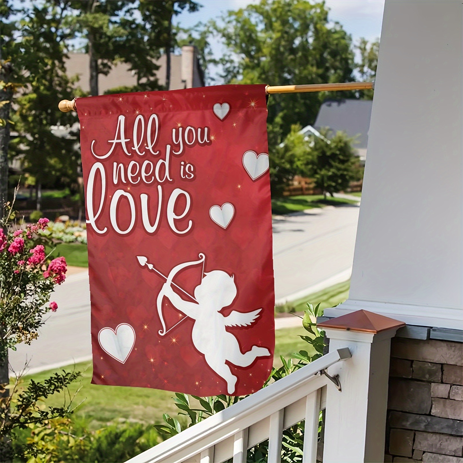 Valentine's Day Love Garden Flag - Pink Heart Valentines Day Spring Welcome  - Religious Bible Verse Yard flags - But the greatest of these is love 