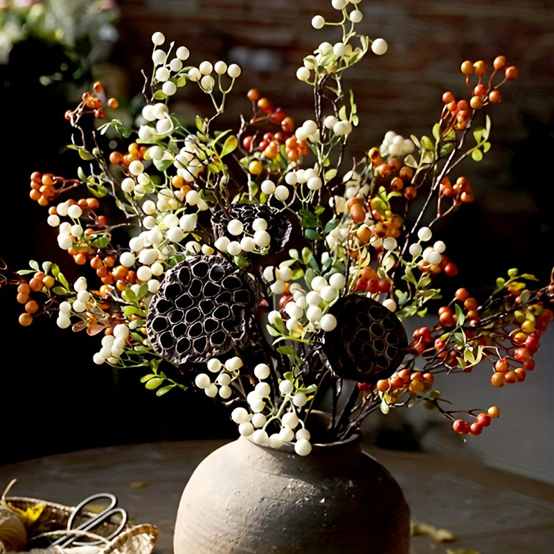Artificial Flowers with Vase Rich Fruit Berry Floral Ornaments