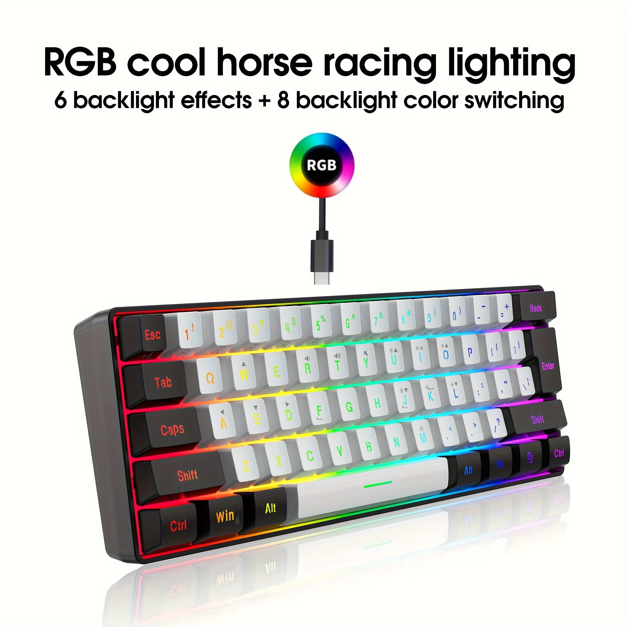 TECURS 60% Gaming Keyboard Mechanical Led Wired Keyboard Mini 61 Key  Compact Gamer Keyboard Clicky with Blue Switch for Computer PC Laptop :  Video Games 