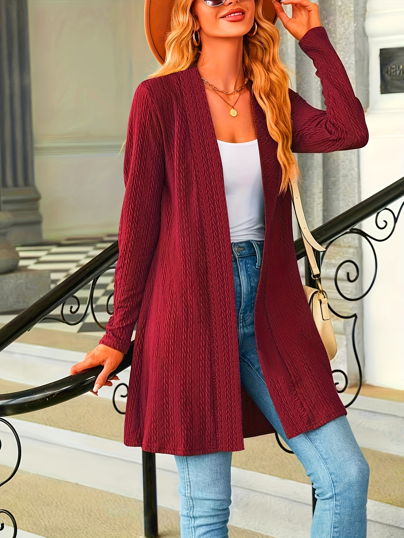 Cardigan for Women Dressy Long Sleeve Sweaters Casual Lightweight Knit Open  Front Fall Fashion Outfits Burgundy Red S at  Women's Clothing store