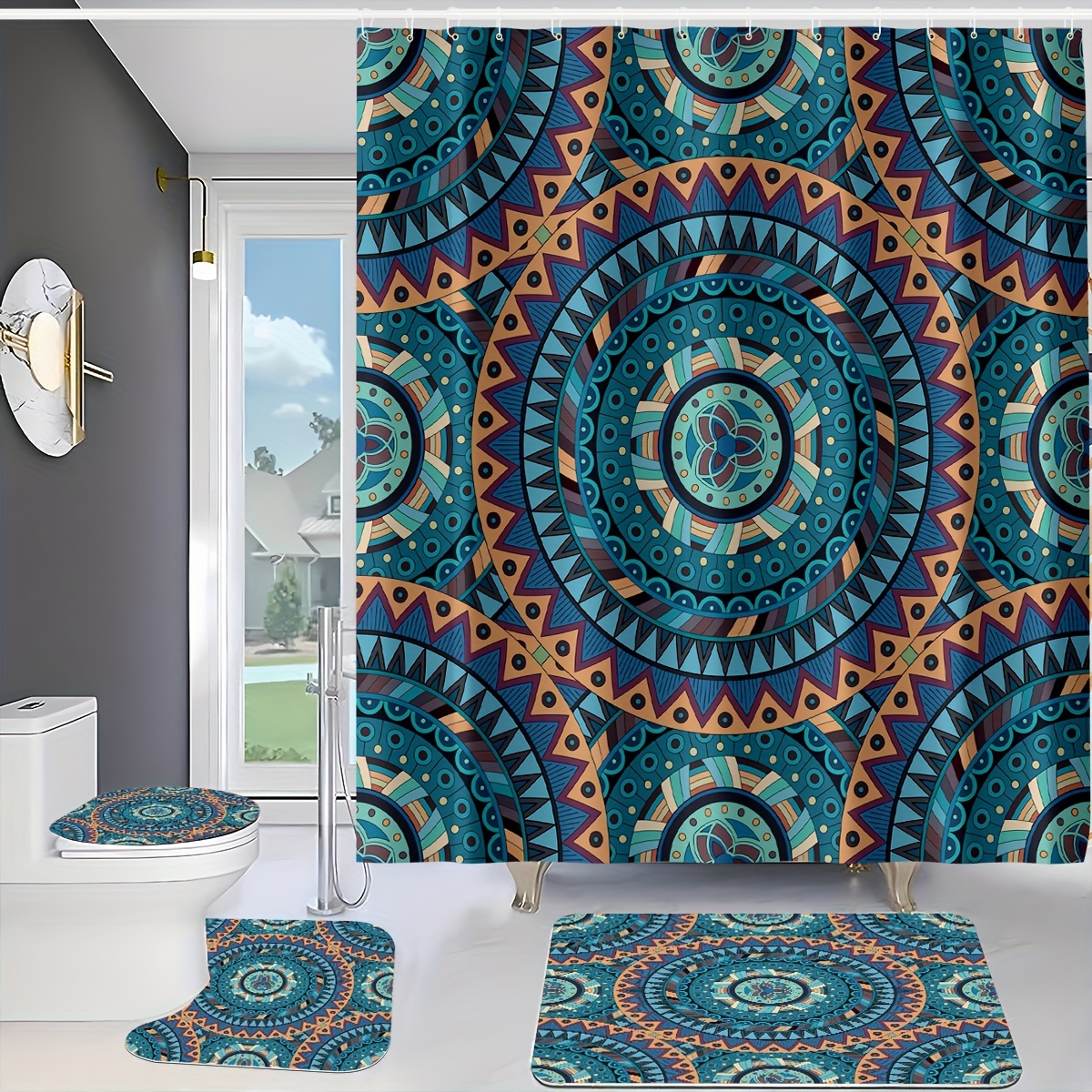 Blue Light Grain Gamepad Pattern Shower Curtain Shower - Temu