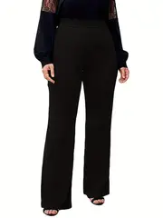 plus size elegant pants womens plus solid high waist straight leg medium stretch trousers details 1