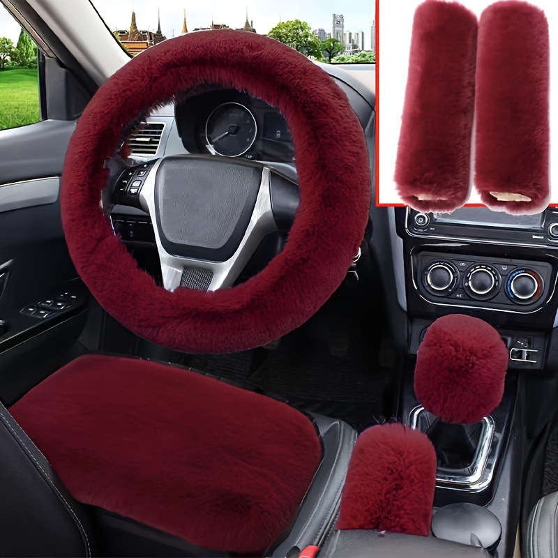 Green Car Accessories Interior Woman Steering Wheel Cover 38cm Bowknot  Flower Winter Auto Decor Plush Luxury