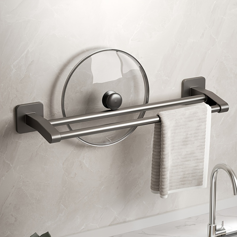Toalleros sin taladro, doble estante plegable para toallas de baño, soporte  de aluminio para colgar en la pared con gancho extraíble, 19.7 in