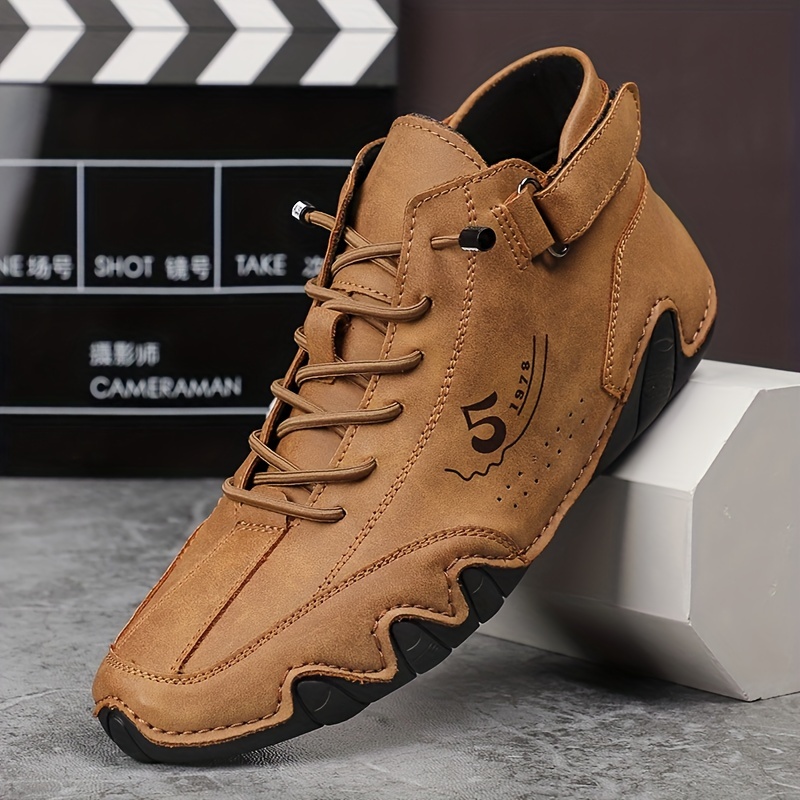 Mens High Top PU Leather Ankle Boots Casual Outdoor Lace Up Comfort Shoes