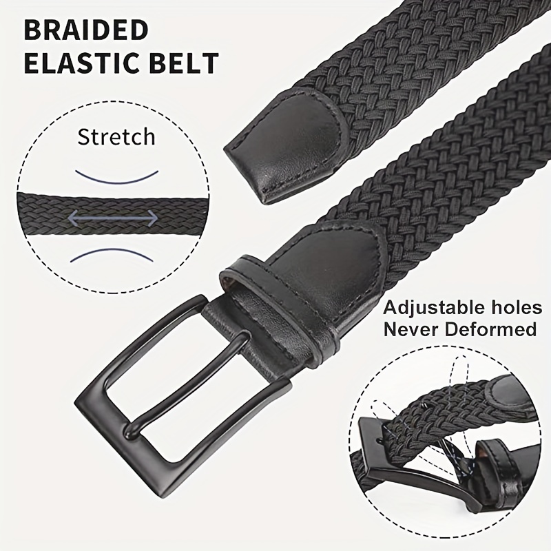 Mile High Life | Braided Stretch Elastic Belts | Pin Oval Solid Black Belt  Buckle | PU Loop End Tip Men/Women/Junior