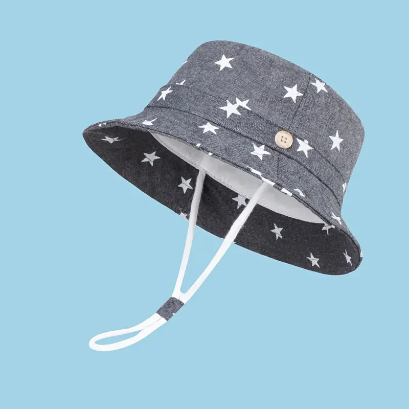 Boys Casual Trendy Cute Star Print Drawstrings Bucket Hat Sun Protection  Wide Brim Hat For Outdoor Traveling