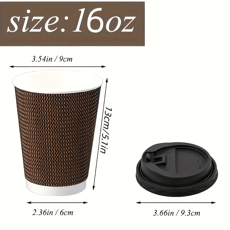 [Case of 300] 12 oz. Insulated Brown Patterned Ripple Paper Hot Coffee Cups  With Lids