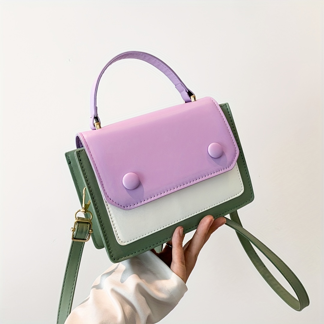 PU Square Bag Color Block Flap