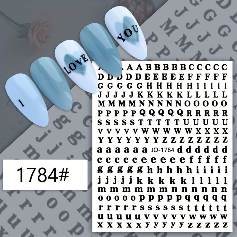 Letter Nail Art Stickers Alphabet Nail Decals Nail Art Supplies 3D  Holographic Old English Character Self-Adhesive Sticker Glitter Design for  Acrylic Nails Decorations Accessories 8 Sheets