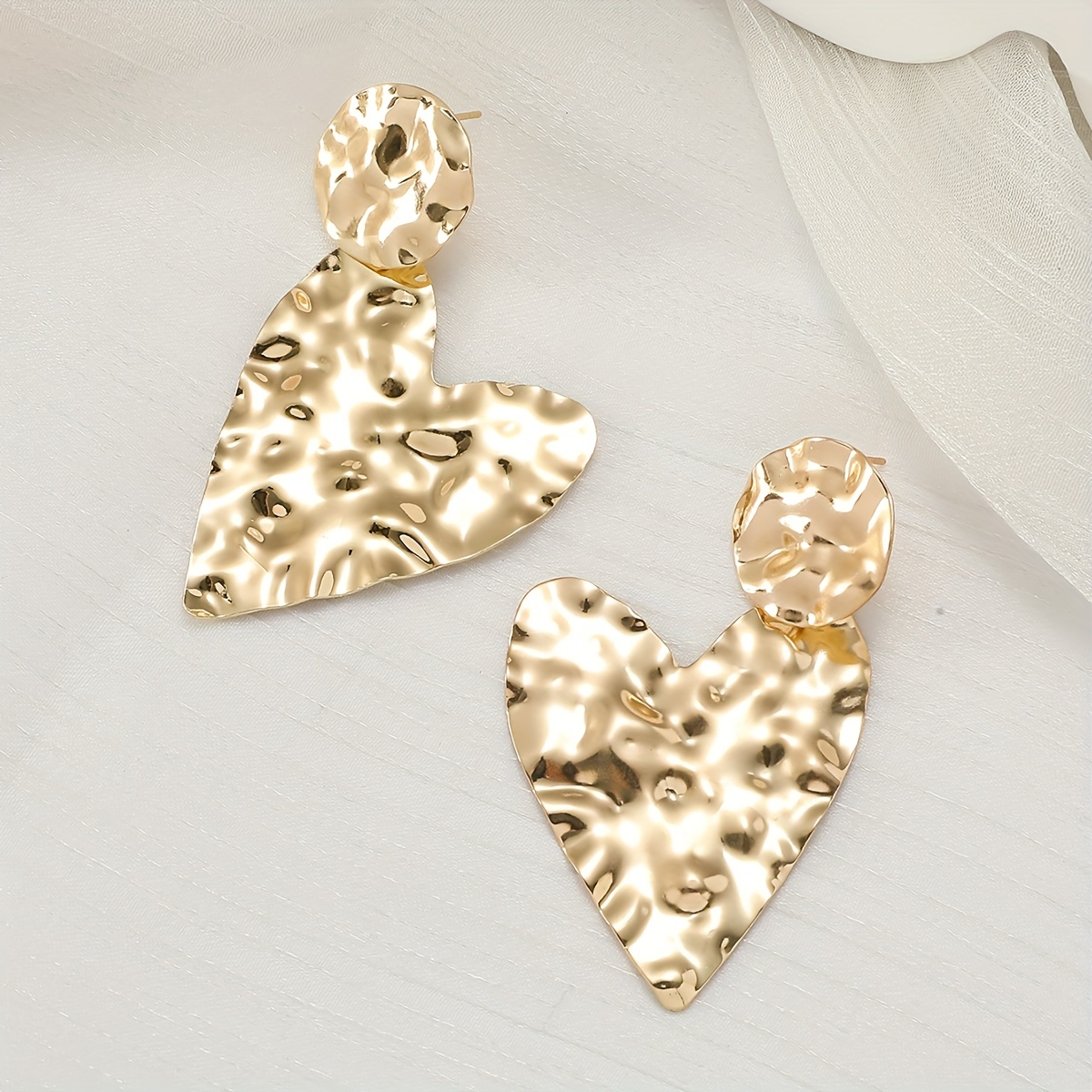 Pleated Heart Drop Earrings