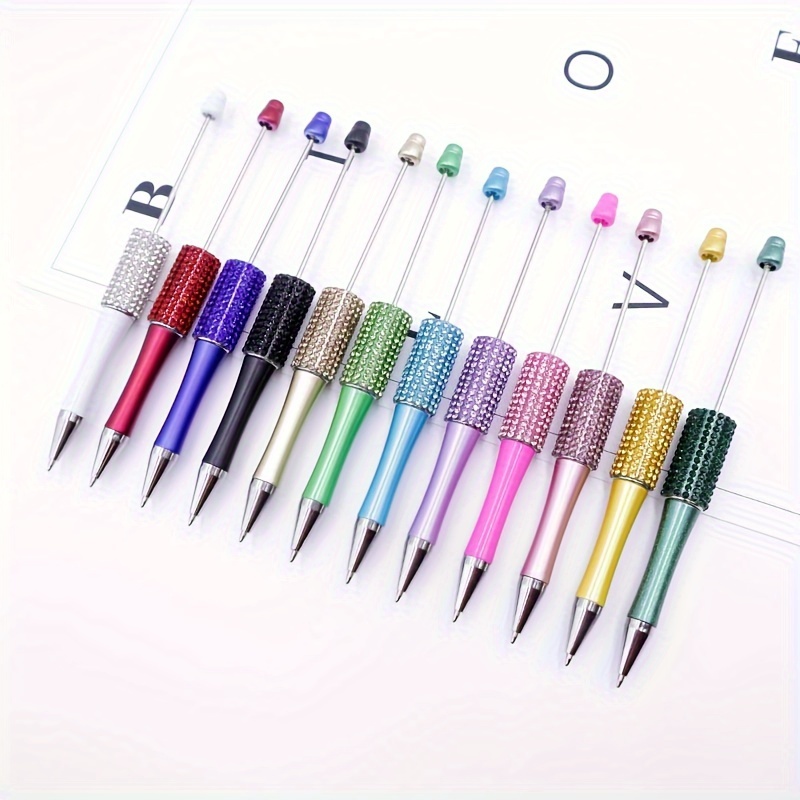 

3pcs/5pcs/10pcs/20pcs/50pcs Random Color Rhinestone Beaded Pen Creative Diy Drill Plastic Beaded Ballpoint Pen Office Learning Supplies