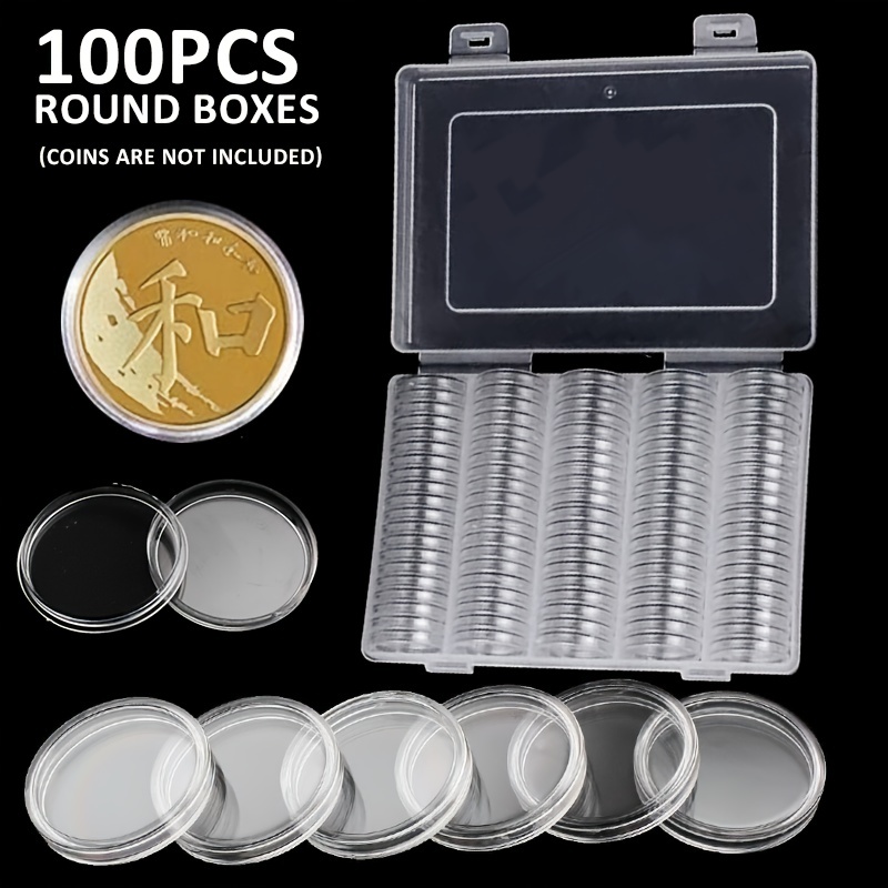Coin Capsule Round Plastic Coin Holder With Storage Box Coin - Temu