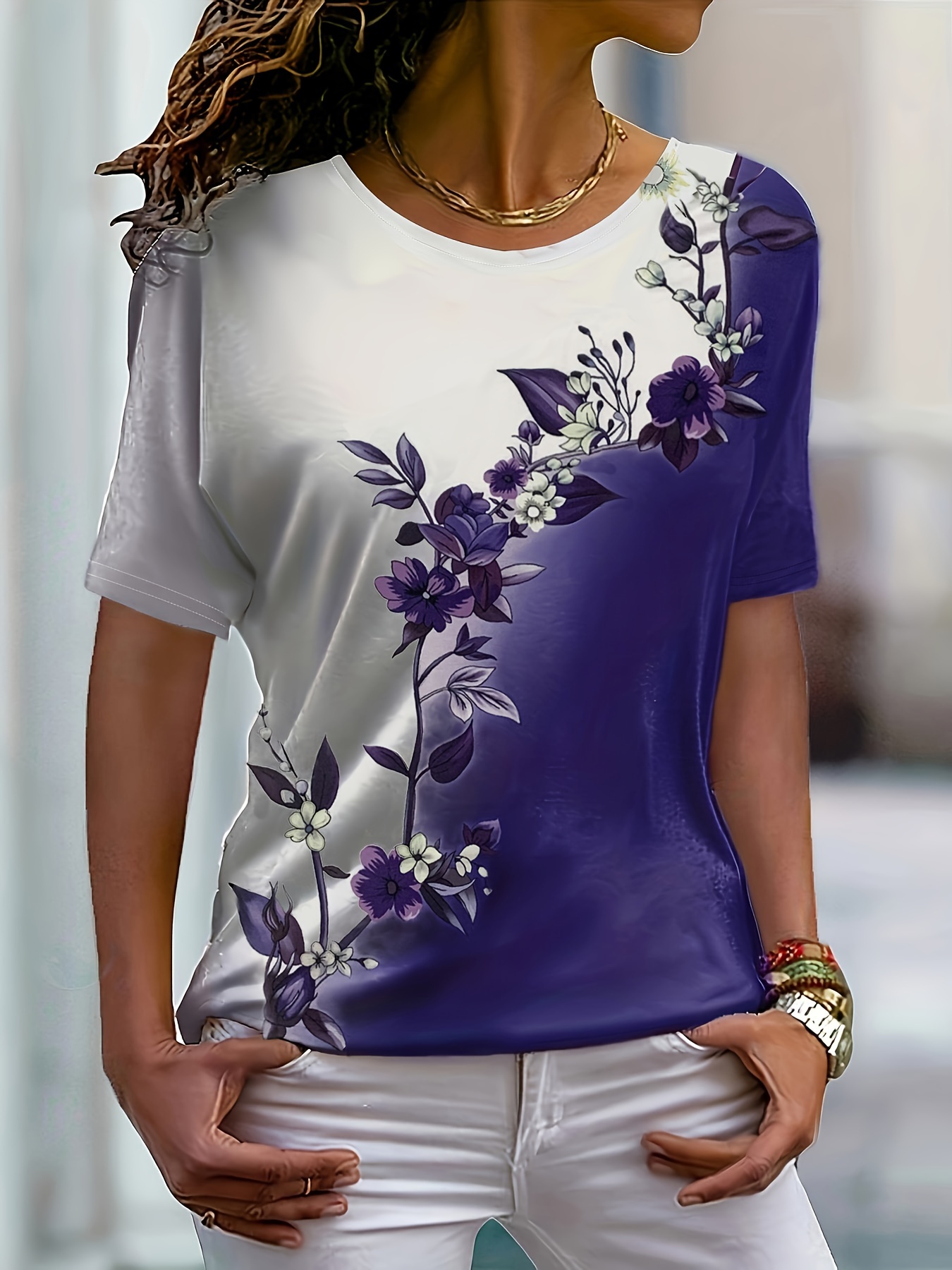 Floral Print Crew Neck T shirt Casual Short Sleeve T shirt - Temu