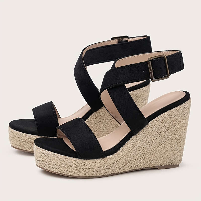 Women's Wedge Espadrille Sandals Open Toe Buckle Strap High - Temu