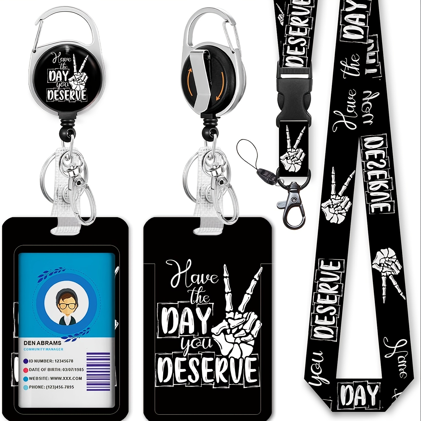 Id Badge Holder With Lanyard Funny Black Cat Retractable - Temu Canada