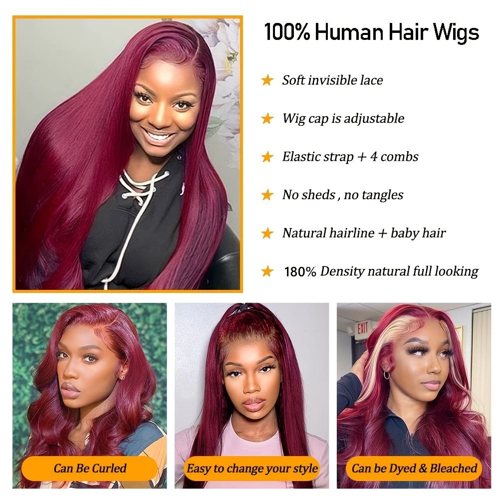 Lace Front Wigs Human Hair 13x4 Straight Wig Glueless Wigs Human Hair Pre Plucked Bleached Knots With Baby Hair Brazilian Virgin For 180 Density Transparent Wigs Color 99j - Beauty & Personal Lace Front Wigs Human Hair 13x4 Straight Wig Glueless Wigs Human Hair Pre Plucked Bleached Knots With Baby Hair Brazilian Virgin For 180 Density Transparent Wigs Color 99j - Beauty & Personal