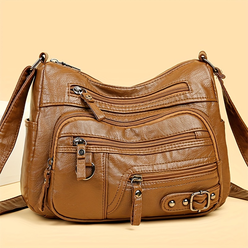 Casual Multi Zipper Layer Shoulder Bag, Multifunctional Women's