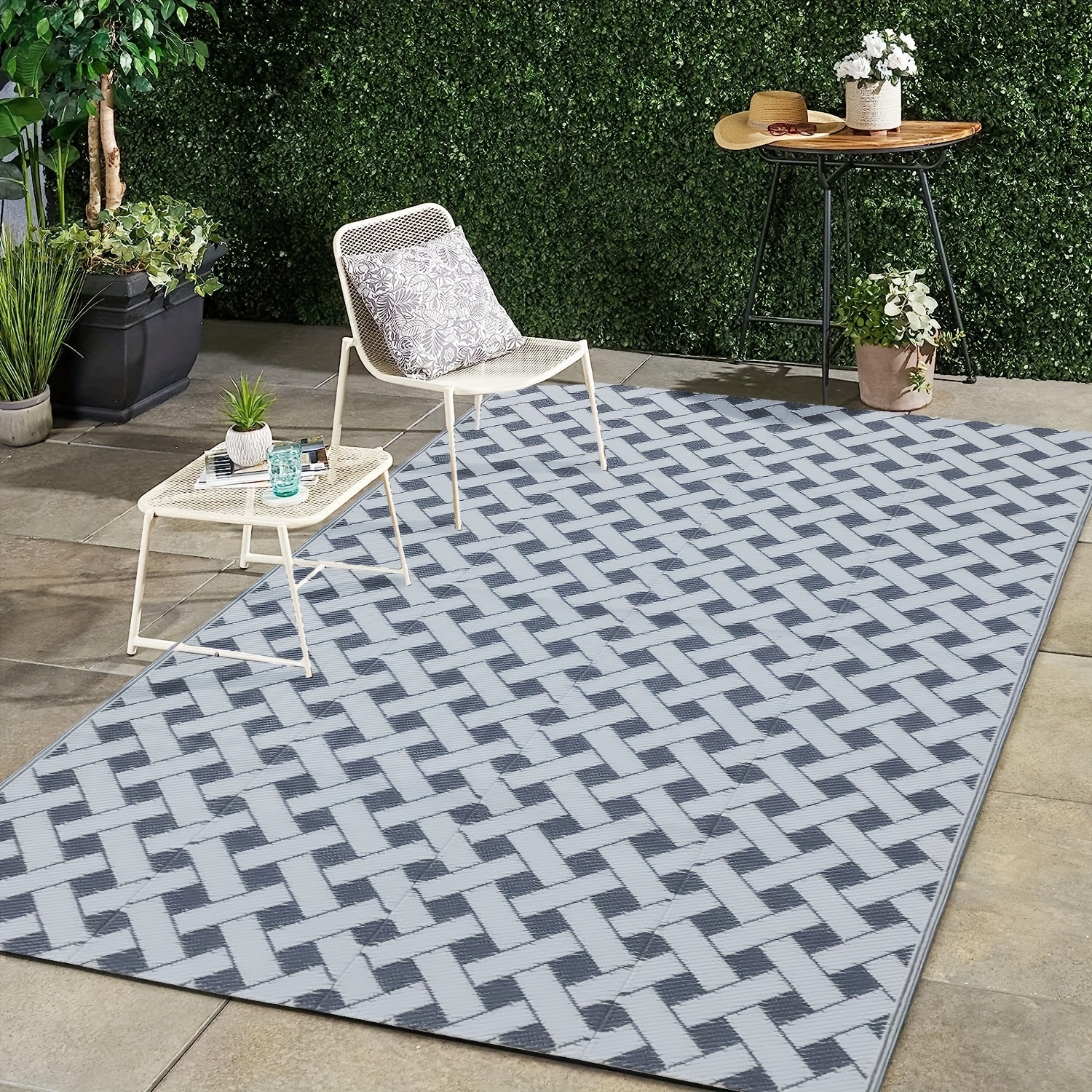 6'x9' Outdoor rugs Patio Plastic Straw waterproof Grey,Teal camper