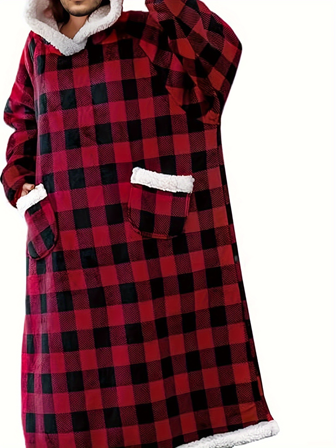 Men's Trendy Pajamas Hooded Warm Flannel Robe Pocket Solid - Temu