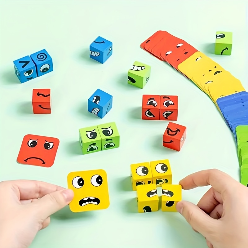 Jouet Interactif Changer de visage cube expression Bloc De Construction  puzzle , Enfants Éducatif Et Avec 16 En Bois Blocs , 72 , Et 1 Clochette, Mode en ligne