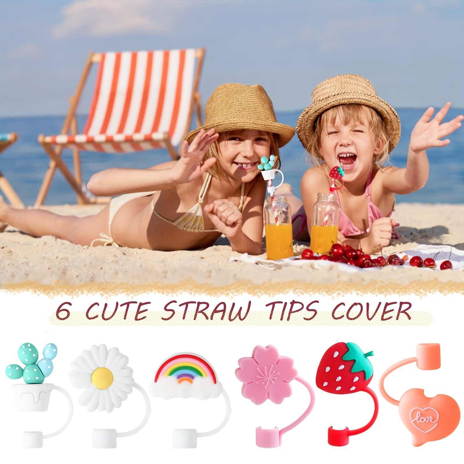 4pcs Silicone Strawberry Straw Tips Cover Reusable Drinking Straw