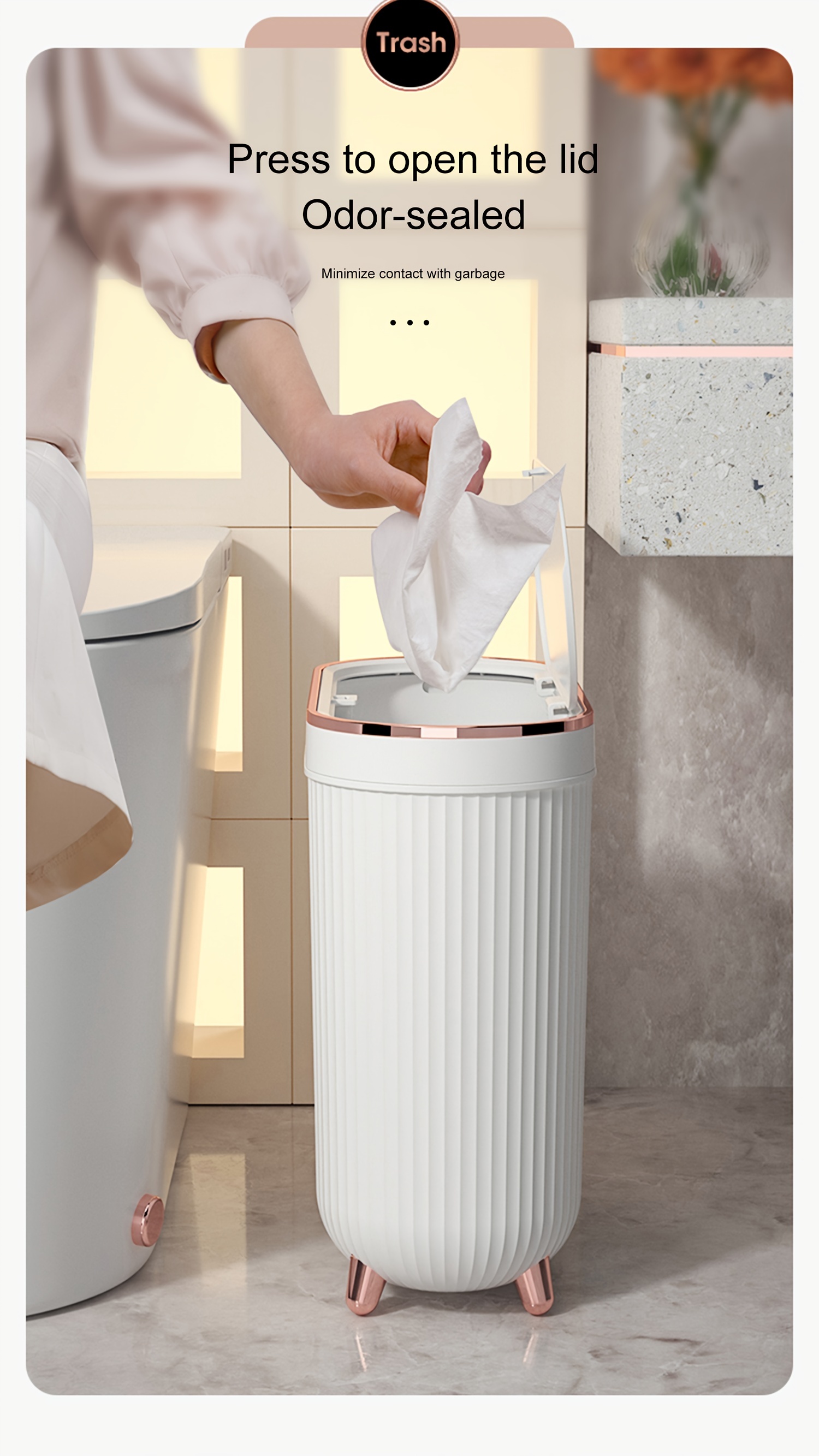 1pc Large Capacity Press Type Trash Can For Home And Office - High-End  Creative Waste Bin For Living Room, Bedroom, Toilet, Bathroom - Convenient  And