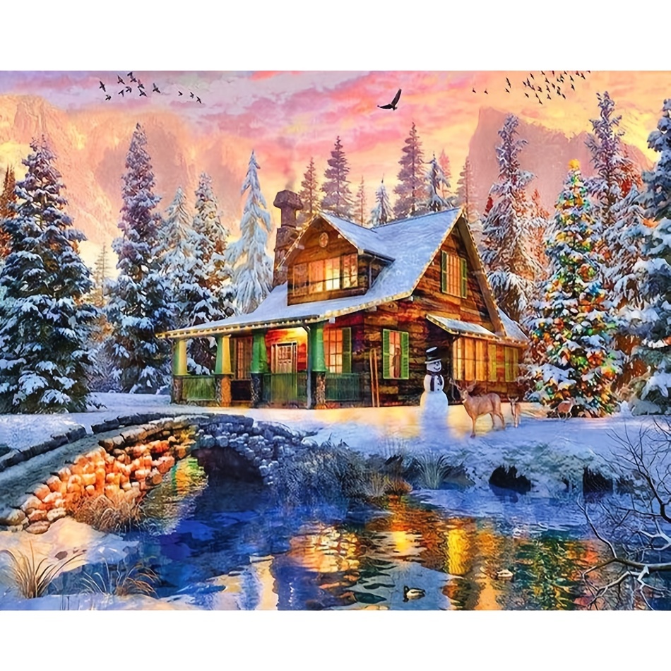 Christmas Snowy Night Paint By Number For Adults Without - Temu