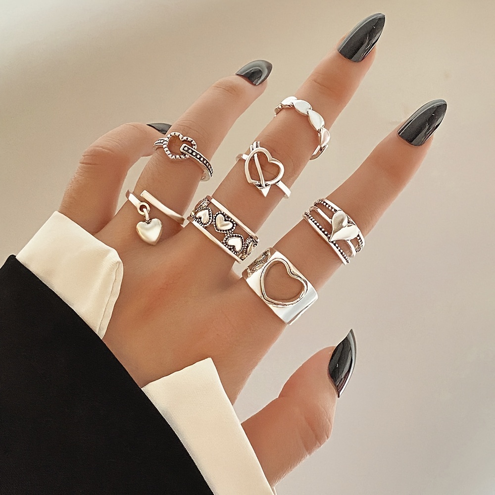 Personality Exaggerated Golden Silver Color Twist Wave Love Pattern Rings  Women's Joint Ring Set Party Favors - Temu