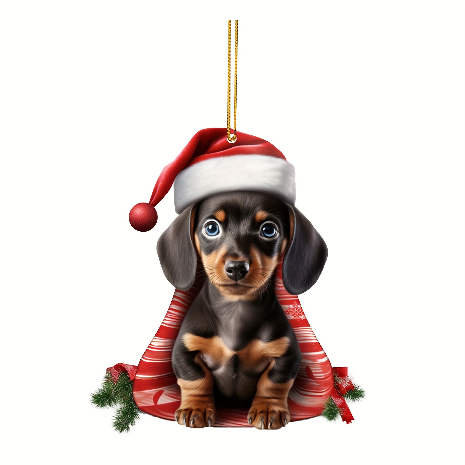 Cute Iittle Dog Decoration Pendant Wearing A Christmas Hat, 2d Acrylic Flat  Car Pendant, Home Decoration, Phone And Bag Keychain Accessories! - Temu